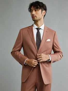 120 s 65% вълна, висококачествени мъжки костюми, светло кафяво, оборудвана стил, случайни бизнес мъж, ежедневно облекло за младоженеца-големи размери от 44 до 58