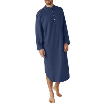 2023 Пролетната Мода Нова Мюсюлманска Мъжка Тениска С кръгло деколте и Копчета, С Дълъг Ръкав, Арабски Однотонная Мъжка Риза Неправилни Форми, Халат за баня