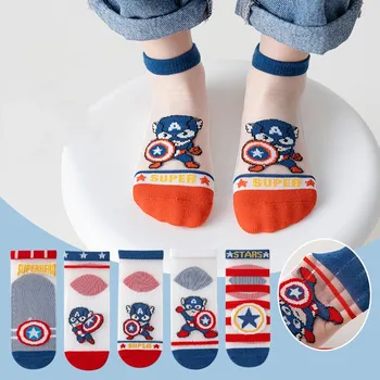 5 чифта чорапи за малки момчета, детски чорапи Marvel Captain America, памучни летни тънки дишащи къси чорапи с анимационни герои за деца от 1 до 12 години