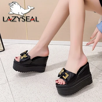 LazySea, дамски чехли на платформа на много висок ток 12 см, метални пързалки, увеличаване на растежа, дамски обувки на танкетке, градинска и плажна обувки