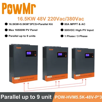 PowMr MPPT 80A Слънчев контролер на заряд на 16,5 кВт 220 v ac /380 vac трифазни слънчев инвертор 48 vdc Регулатор на заряд на батерията Макс PV 500