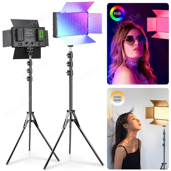 RGB led лампа за видеозаснемане, лампа за камерата, пълноцветен акумулаторна 4400 mah, двоен лампа с регулируема яркост от 3200 До-5600 Да, лампа за фото студио