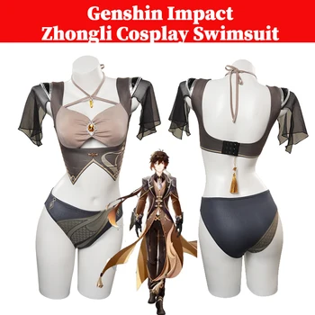 Играта Genshin Impact Zhongli, женски костюм за cosplay, бански костюми, облекло, лятно плажно бикини за момичета, маскировочный костюм за парти на Хелоуин