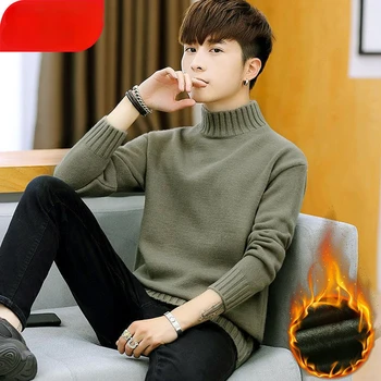 Нова мъжки есенно-зимни дрехи, корейски обикновен пуловер с висока воротом, мъжки тънък топло вязаный пуловер, пуловери 5XL E574