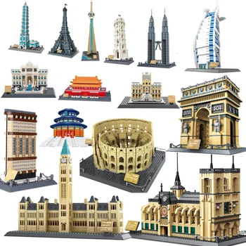 Световно известната архитектура, гледка към улицата, пирамидата на Лувъра, класически градски тухлени строителни блокове, строителни тухли, подарък за деца