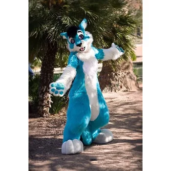 Синята куче Хъски FurryMascot Индивидуален талисман костюм за парти, карнавал, Хелоуин, ролевого костюм
