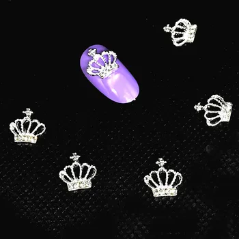 Сребърна Луксозна Короната Украса За Дизайн на Ноктите Kawaii Queen С Кристали Декорации За Нокти Блестящ Кристал 3d Coronas Nailart Доставка