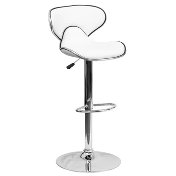 Флаш мебели Devin Модерен и уютен бар стол със средна облегалка от бял винил регулируема височина с хромирано основание