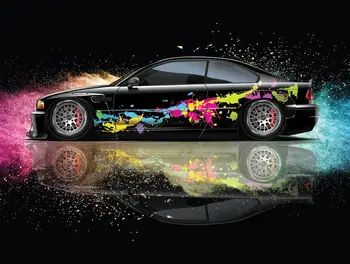 Цвят на страничната боядисване на автомобила, голяма графика на автомобила, формовани филмът винил, универсален размер