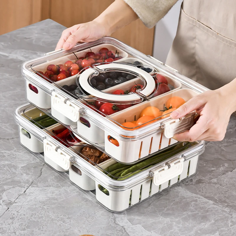 Кухненски кутия за съхранение на храна, хладилник, кутия за съхранение на пресни продукти, преносими контейнери за съхранение на плодове, зеленчуци, месо с сливным на кабинета