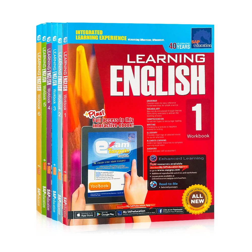 6 Книги / Комплект SAP Education основна Работна Заплата за изучаване на английски език за деца 1-6 клас, Книга за домашно обучение в Сингапур, Учебник за началното училище