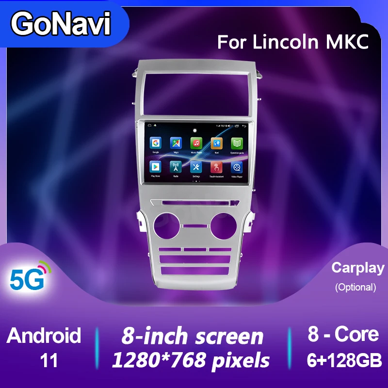 Автомобилно радио GoNavi Android 11, централна мултимедийна интелигентна система, сензорен екран с навигация gps MP5 carplay за Lincoln MKC