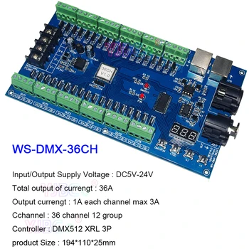 5 В 12 В 24 В 36 В DMX512 Декодер 18CH/24CH/27CH/36CH/40CH DMX RGB RGBW Led Контролер За Led Ленти, Крушки, Модул