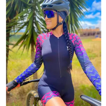 Agah Macaquinho Ciclismo Feminino Триатлонный Велосипеден Гащеризон С дълъг Ръкав Bike Маймуни МТБ Bike Skinsuit Trajes Ciclismo Mujer