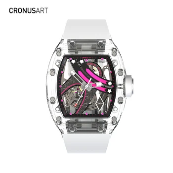 CRONUSART 2023, часовници с хрустальным виртуален скелет, часовници с автоматично механично от прозрачен кристал корпус, водоустойчив мъжки механични часовници 5ATM