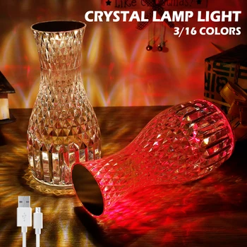 Led кристални фарове Diamond Rose 16 Цвята Настолна Лампа Cool лампа, Акумулаторна батерия малка странична Лампа с Дистанционно Управление танцови светлини