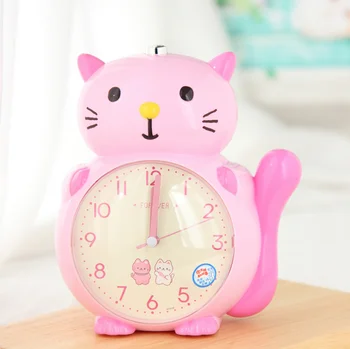 Будилник форма мультяшного котка, тихи часове-указатели, лека нощ, интериор за спални, Начало декор, детски portable alarm clock