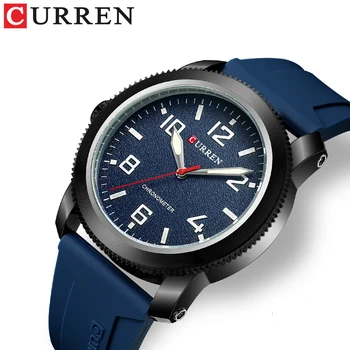 Ежедневни часовници CURREN, прост и стилен силиконов ремък, калъф с шестеренками, кварцов часовник за мъже