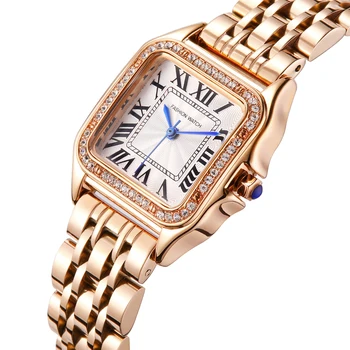 Луксозни маркови дамски часовници с квадратна златист циферблат, стоманени ежедневни ръчни часовници, дамски подарък, модни малки водоустойчив кварцов часовник, дамски