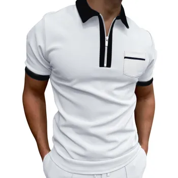 Облекло за голф, Бяла Мъжка Риза с къси ръкави, Риза с цип джоб с тениска с къс ръкав, Бизнес Социална Работно Облекло, Camisas blusas, блузи, Новост